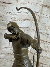 Medieval English Longbow Archer Bow & Arrow Bronze Sculpture