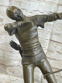 Medieval English Longbow Archer Bow & Arrow Bronze Sculpture