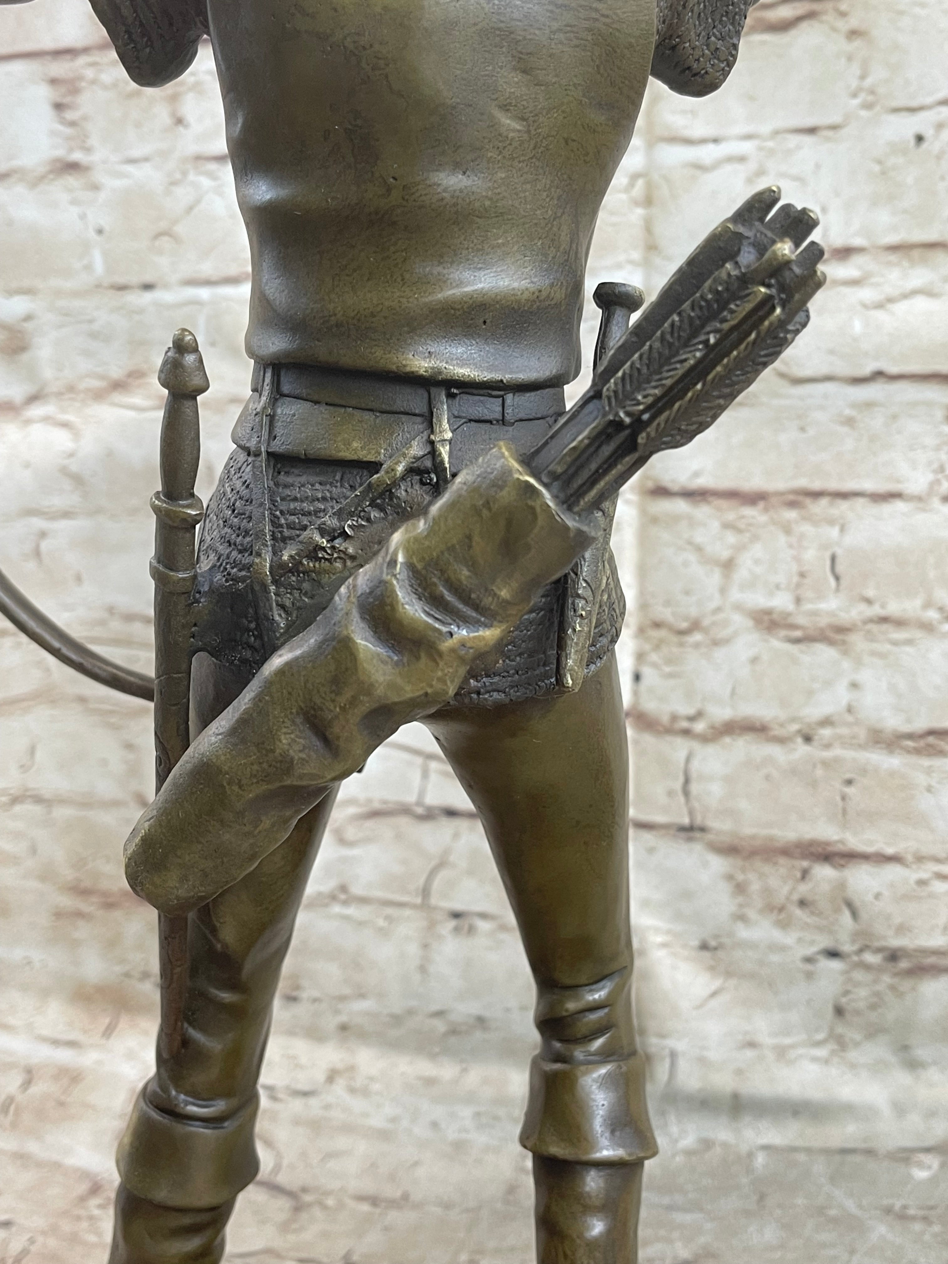 Medieval English Longbow Archer Bow & Arrow Bronze Sculpture