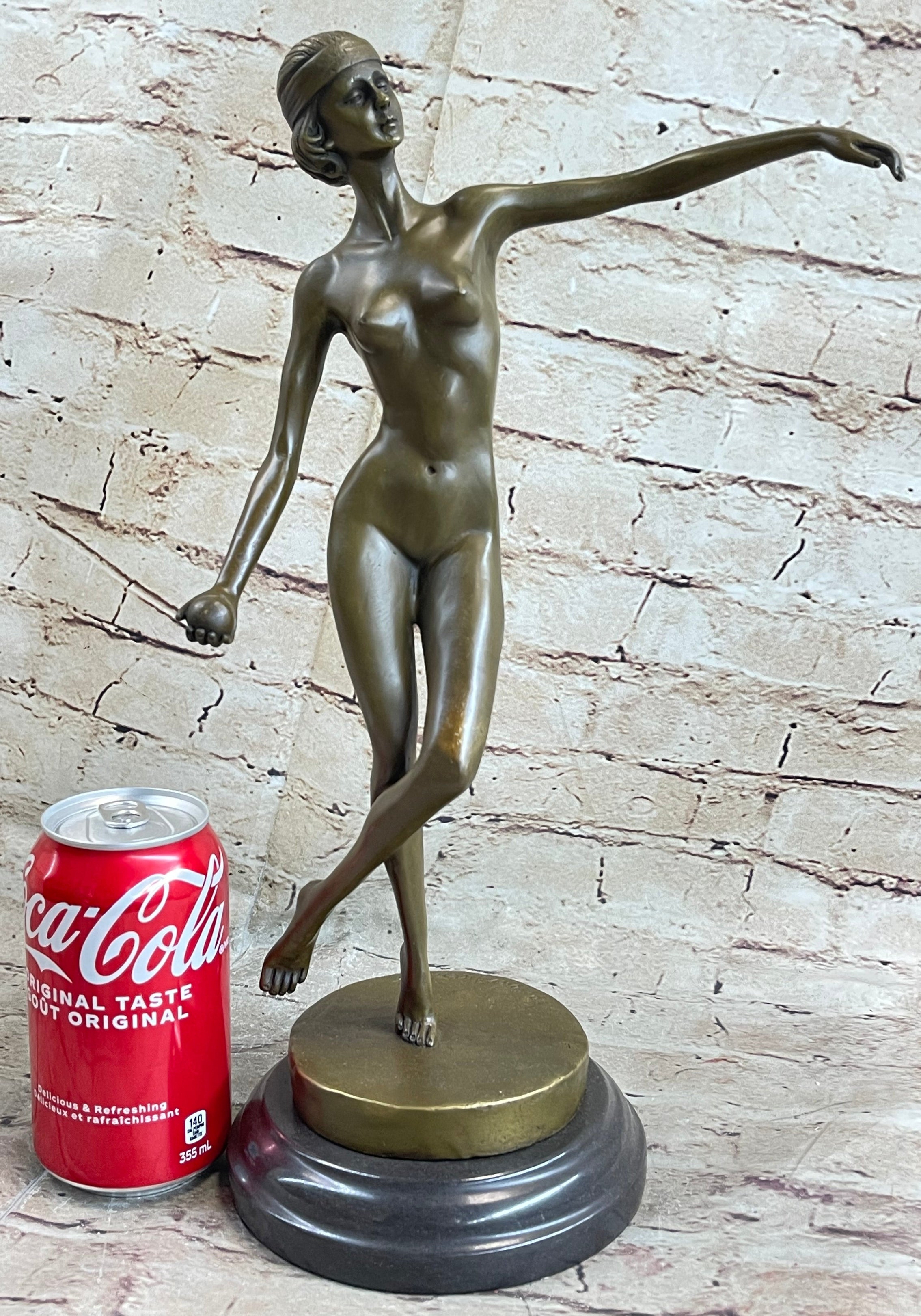 Nude Female Figure Naked Girl Holding Ball Sculpture