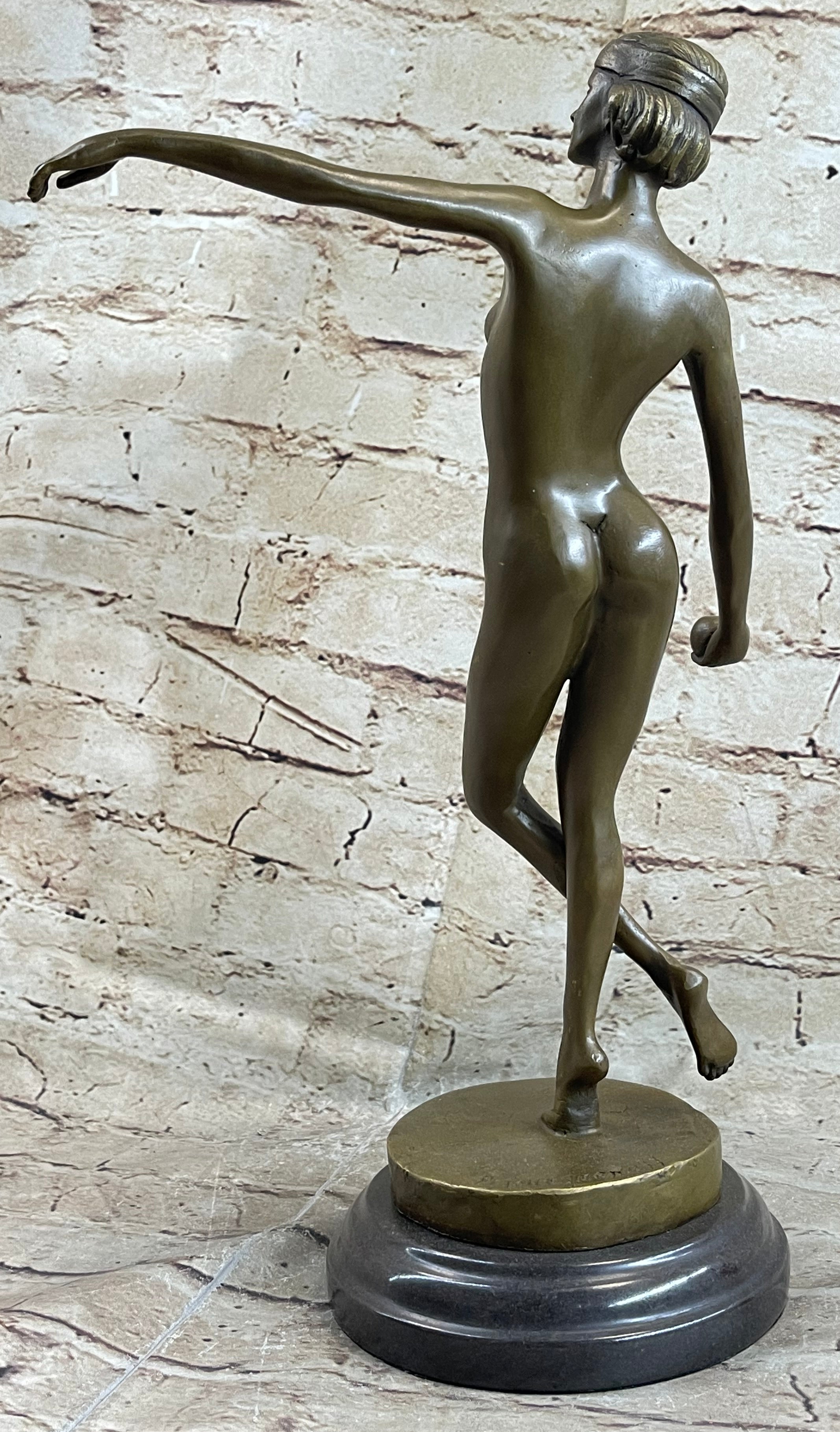 Nude Female Figure Naked Girl Holding Ball Sculpture