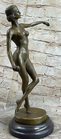 Nude Female Figure Naked Girl Holding Ball Sculpture