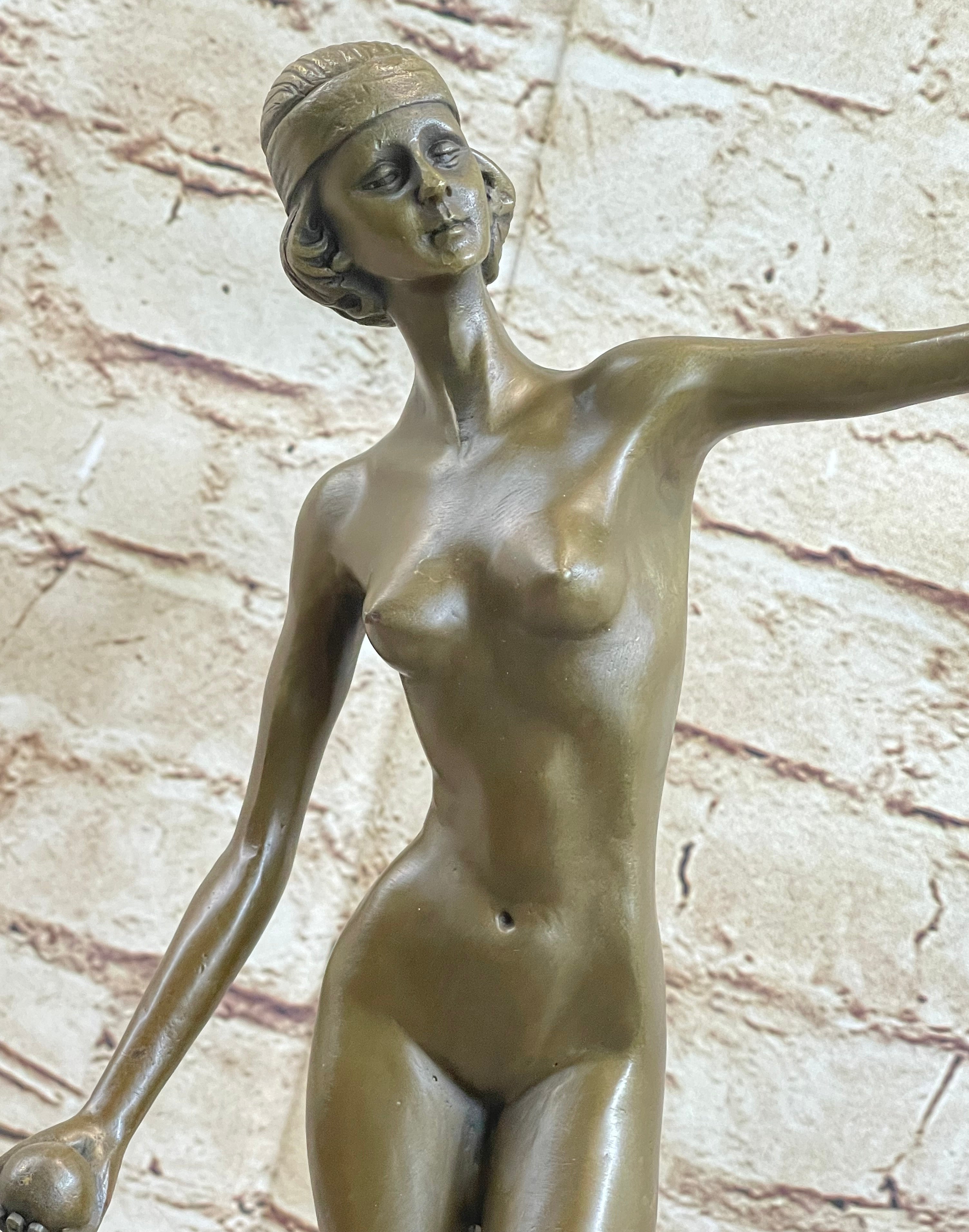 Nude Female Figure Naked Girl Holding Ball Sculpture