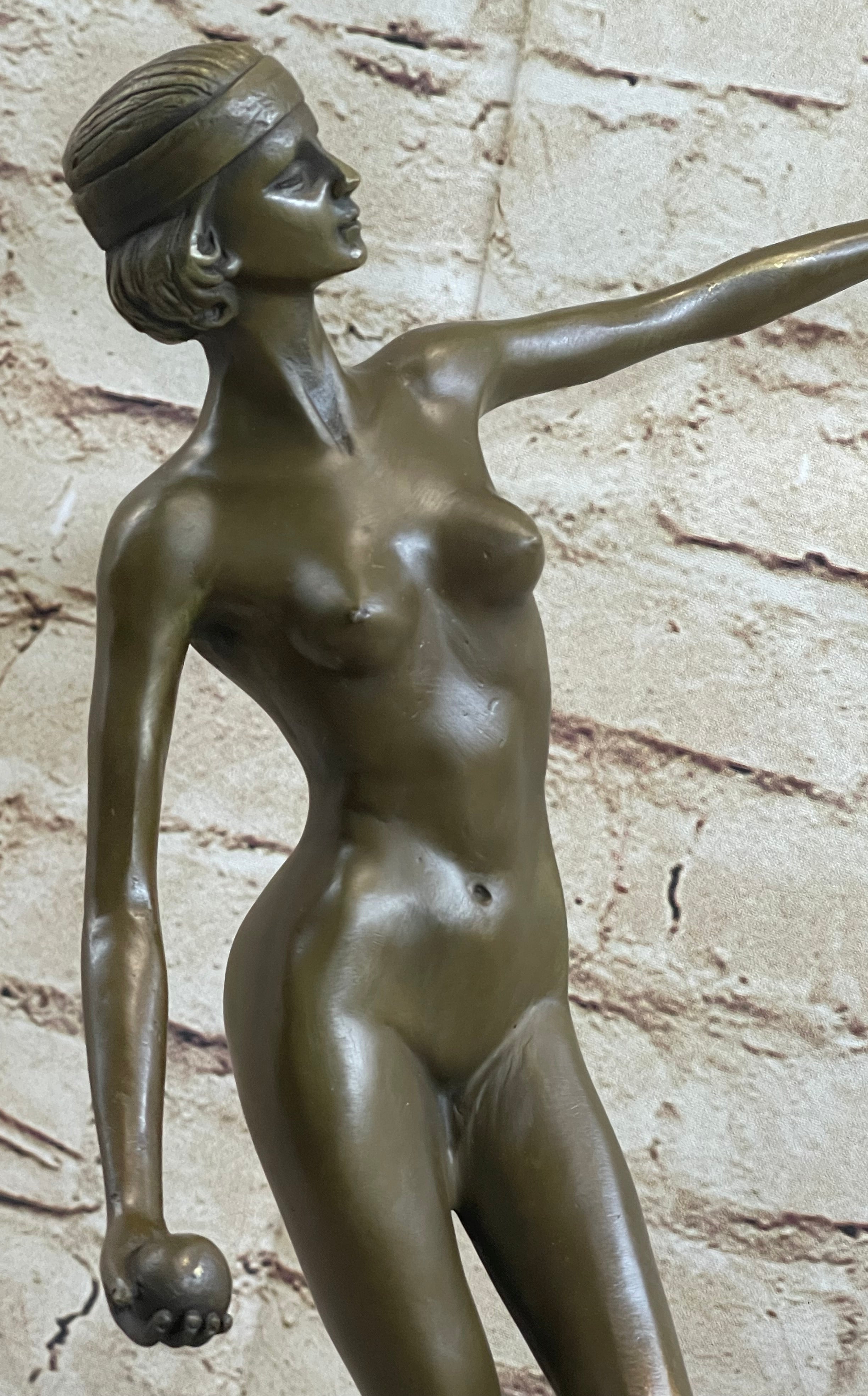 Nude Female Figure Naked Girl Holding Ball Sculpture