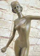 Nude Female Figure Naked Girl Holding Ball Sculpture