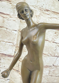 Nude Female Figure Naked Girl Holding Ball Sculpture