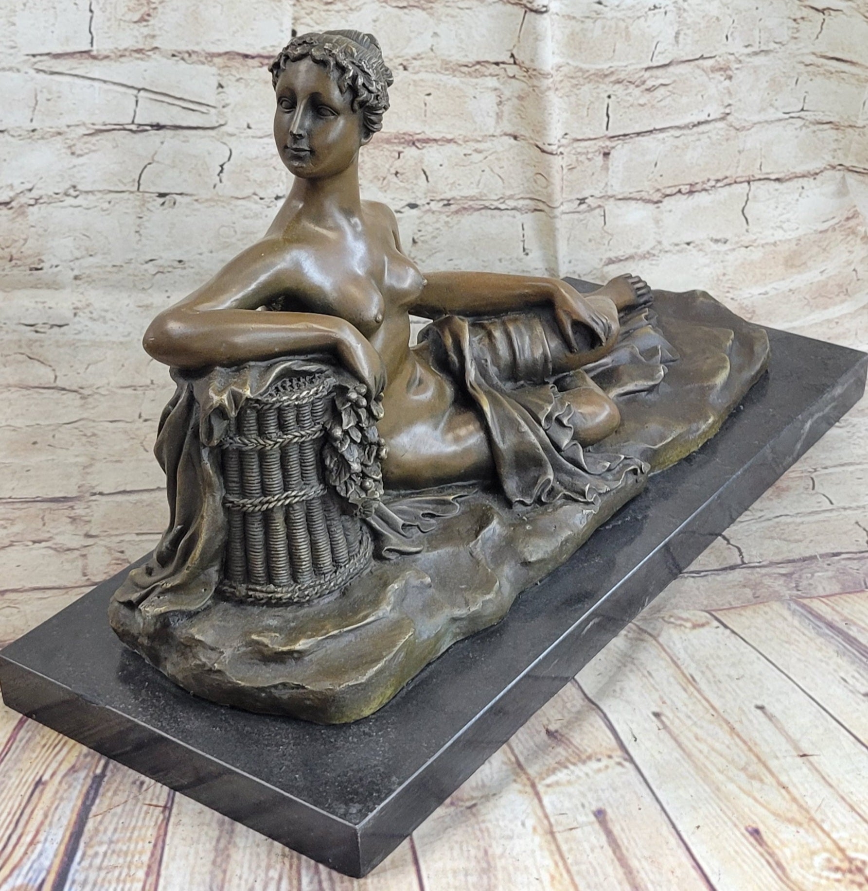 Nude Female Figure Greek Roman Goddess Naked Girl Lounging Sculpture