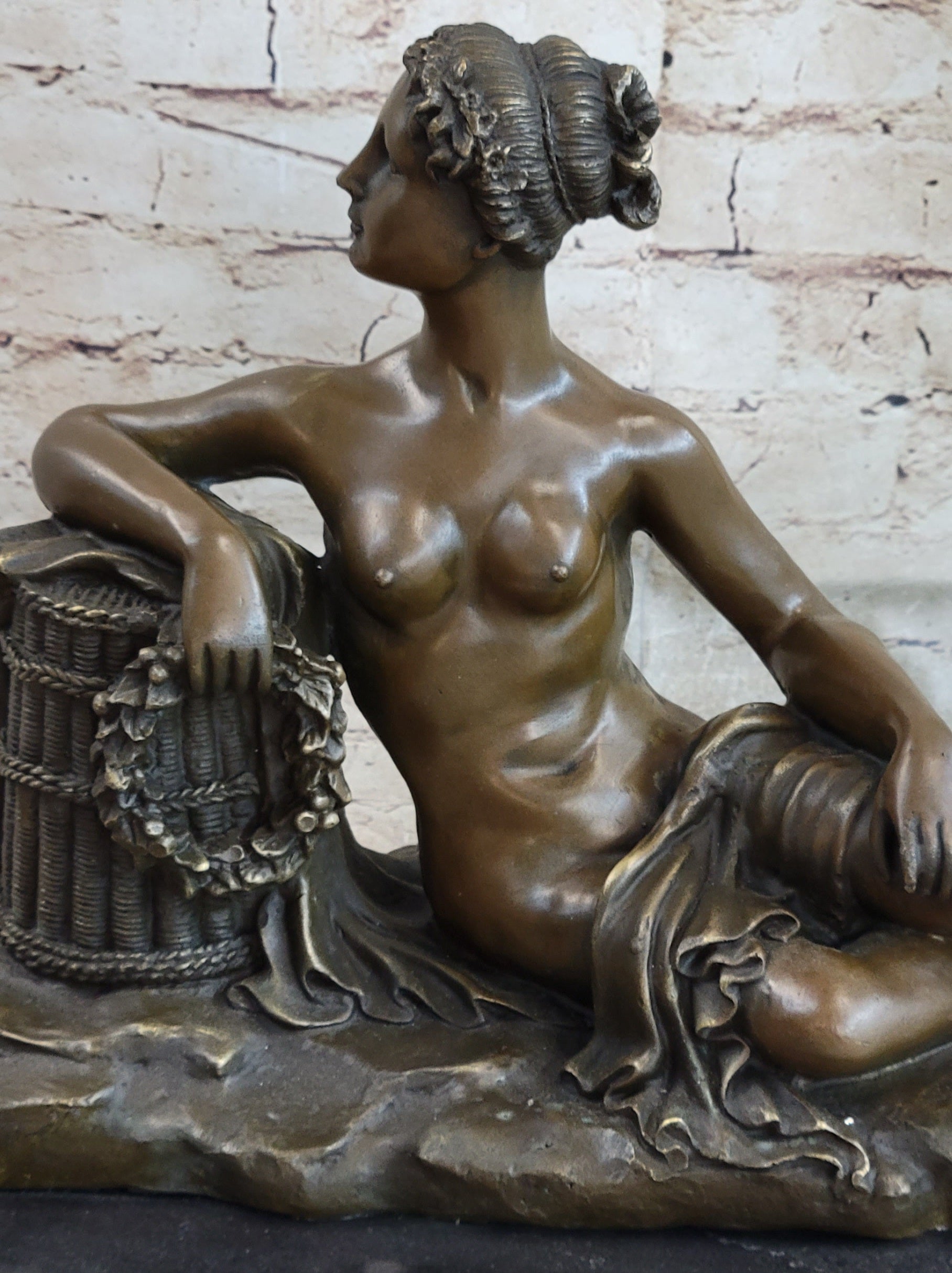 Nude Female Figure Greek Roman Goddess Naked Girl Lounging Sculpture