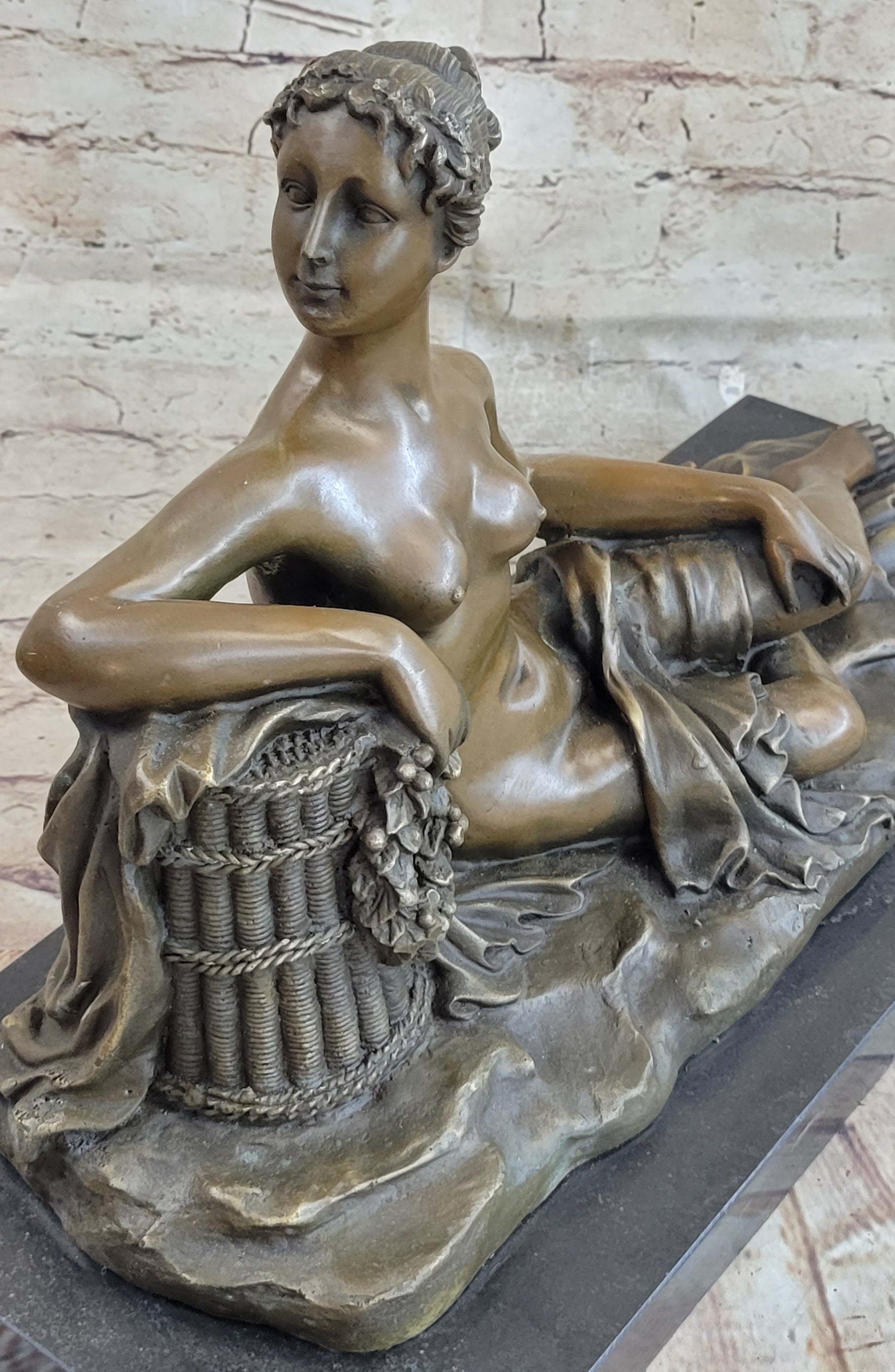 Nude Female Figure Greek Roman Goddess Naked Girl Lounging Sculpture