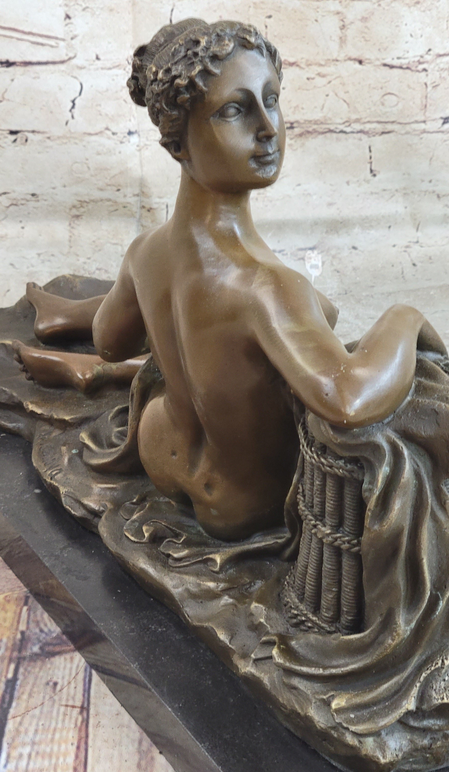Nude Female Figure Greek Roman Goddess Naked Girl Lounging Sculpture