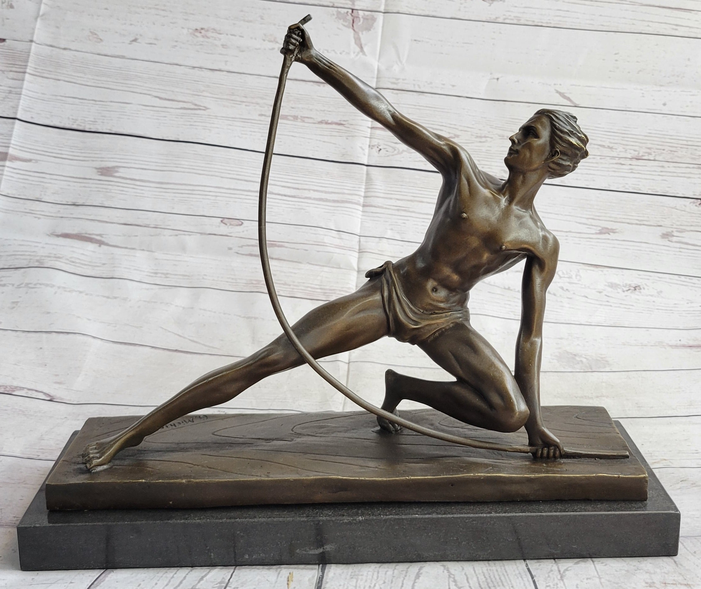 Semi Nude Muscular Male Archer by G. Michiel Bronze Sculpture Statue Art Deco 14" x 16.5"
