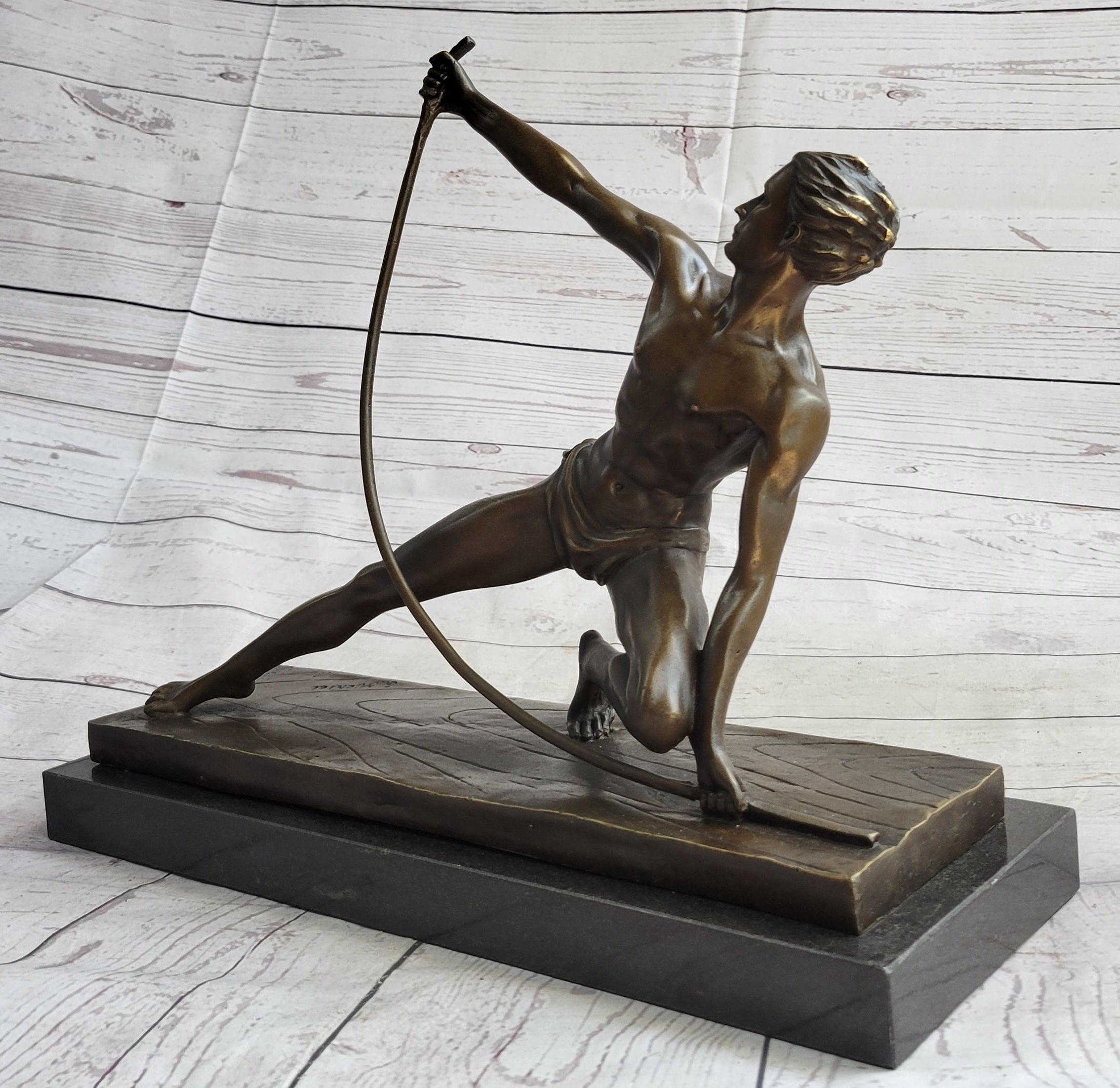 Semi Nude Muscular Male Archer by G. Michiel Bronze Sculpture Statue Art Deco 14" x 16.5"