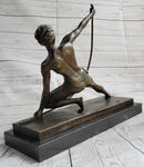Semi Nude Muscular Male Archer by G. Michiel Bronze Sculpture Statue Art Deco 14" x 16.5"