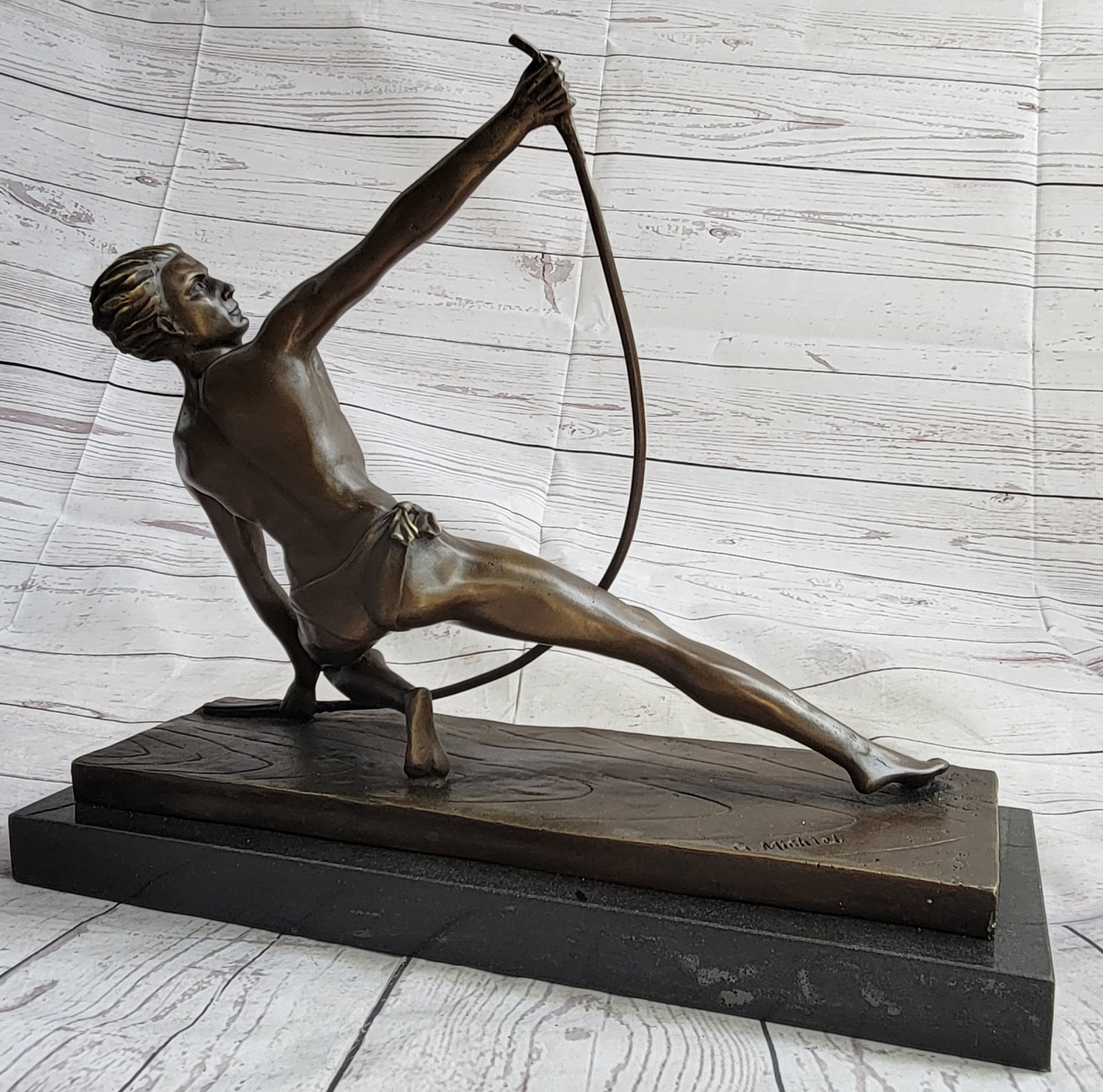 Semi Nude Muscular Male Archer by G. Michiel Bronze Sculpture Statue Art Deco 14" x 16.5"