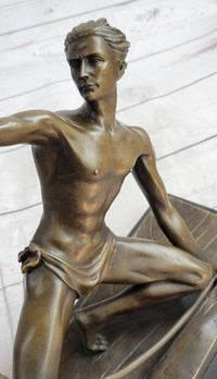 Semi Nude Muscular Male Archer by G. Michiel Bronze Sculpture Statue Art Deco 14" x 16.5"