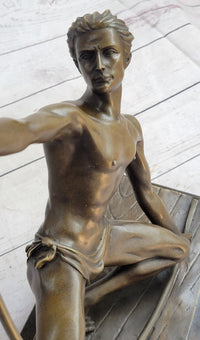 Semi Nude Muscular Male Archer by G. Michiel Bronze Sculpture Statue Art Deco 14" x 16.5"