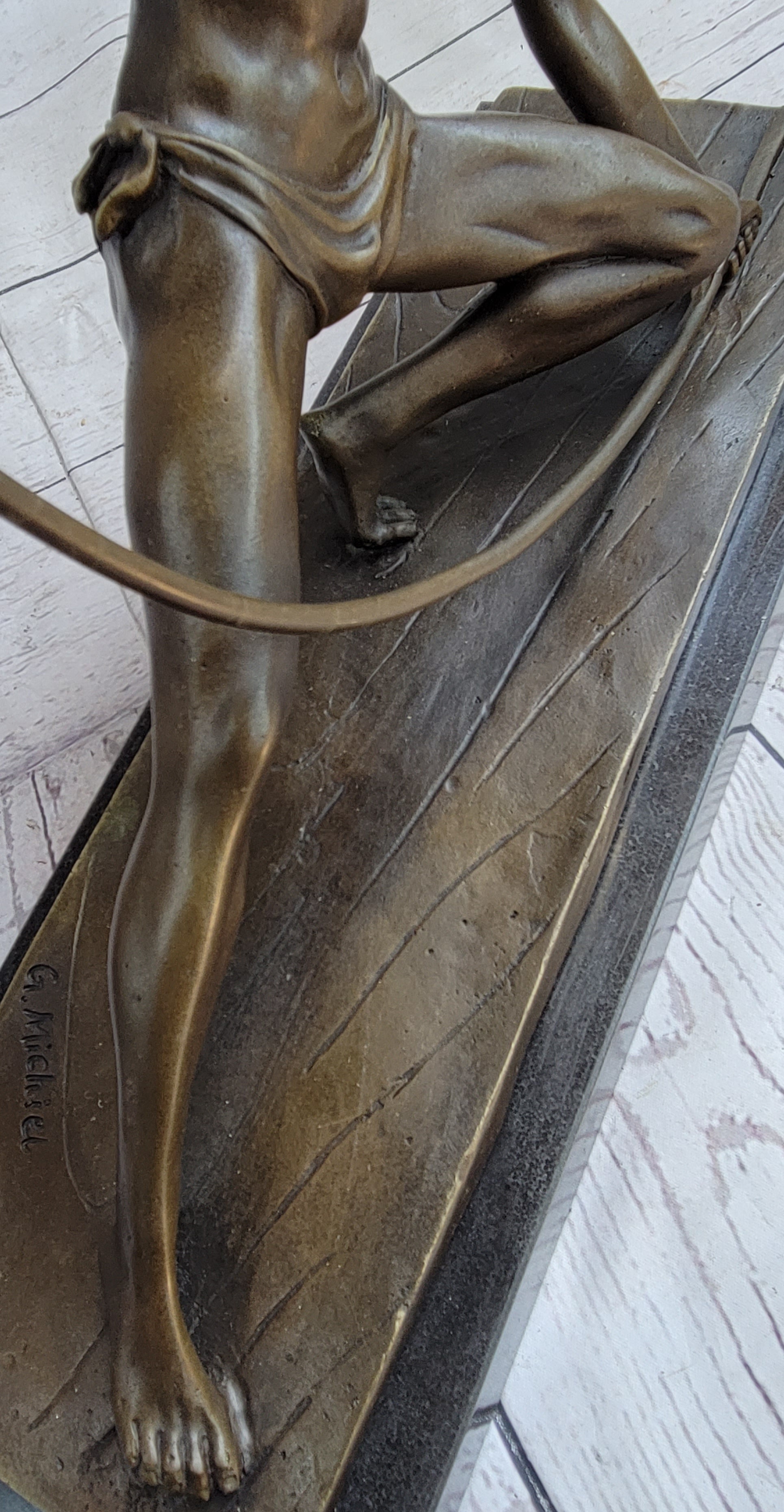 Semi Nude Muscular Male Archer by G. Michiel Bronze Sculpture Statue Art Deco 14" x 16.5"