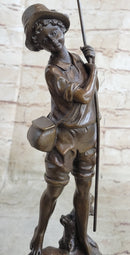 Signed Milo Boy Fishing With Duck Bronze Sculpture