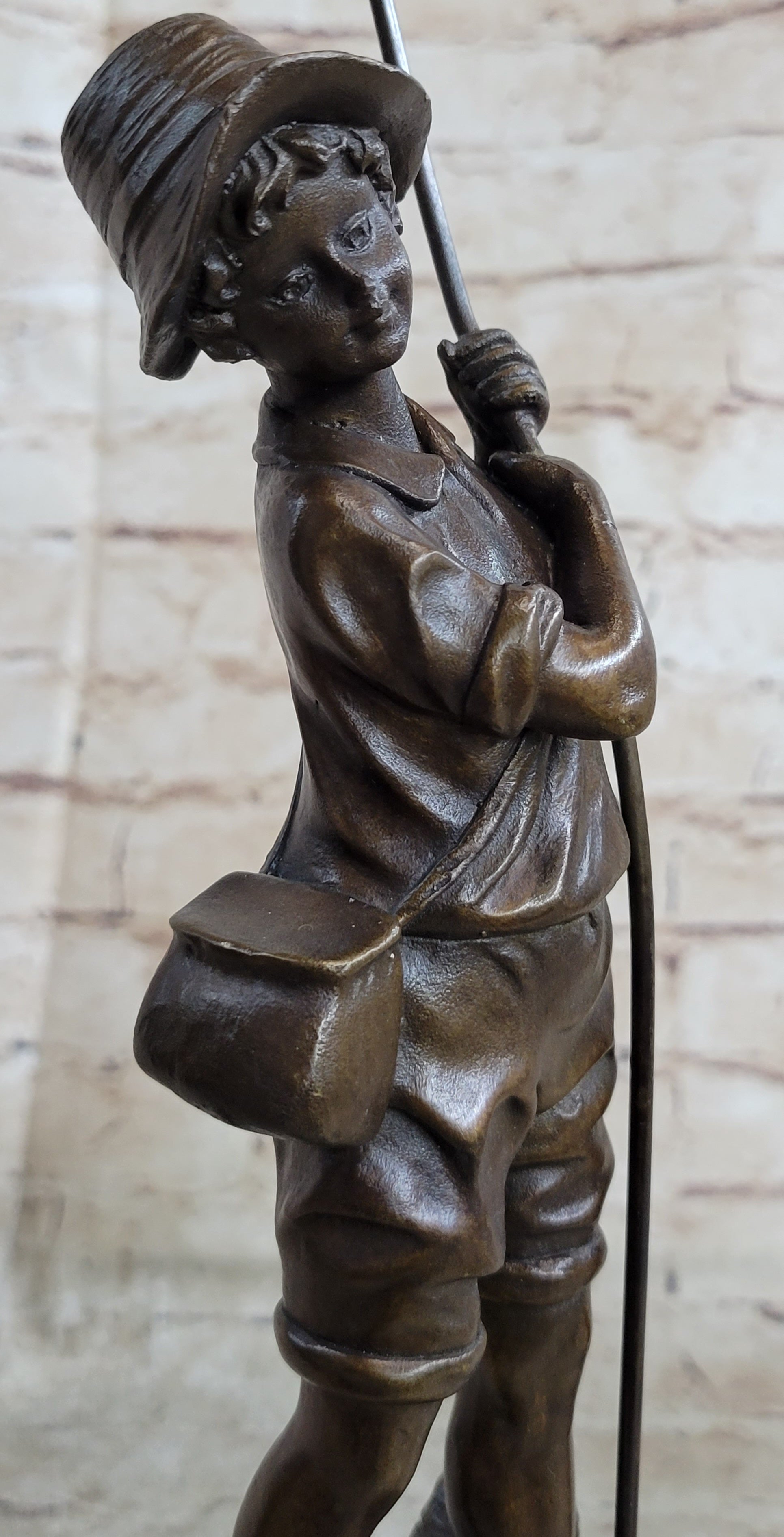 Signed Milo Boy Fishing With Duck Bronze Sculpture