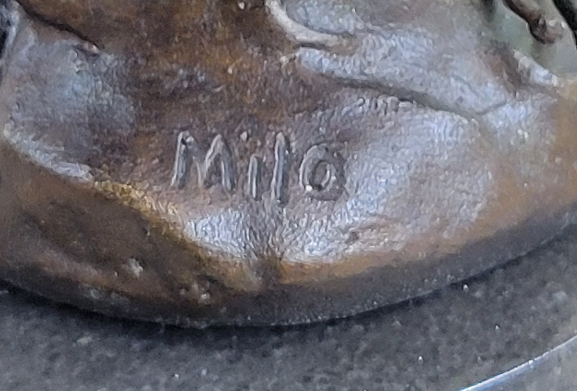 Signed Milo Boy Fishing With Duck Bronze Sculpture