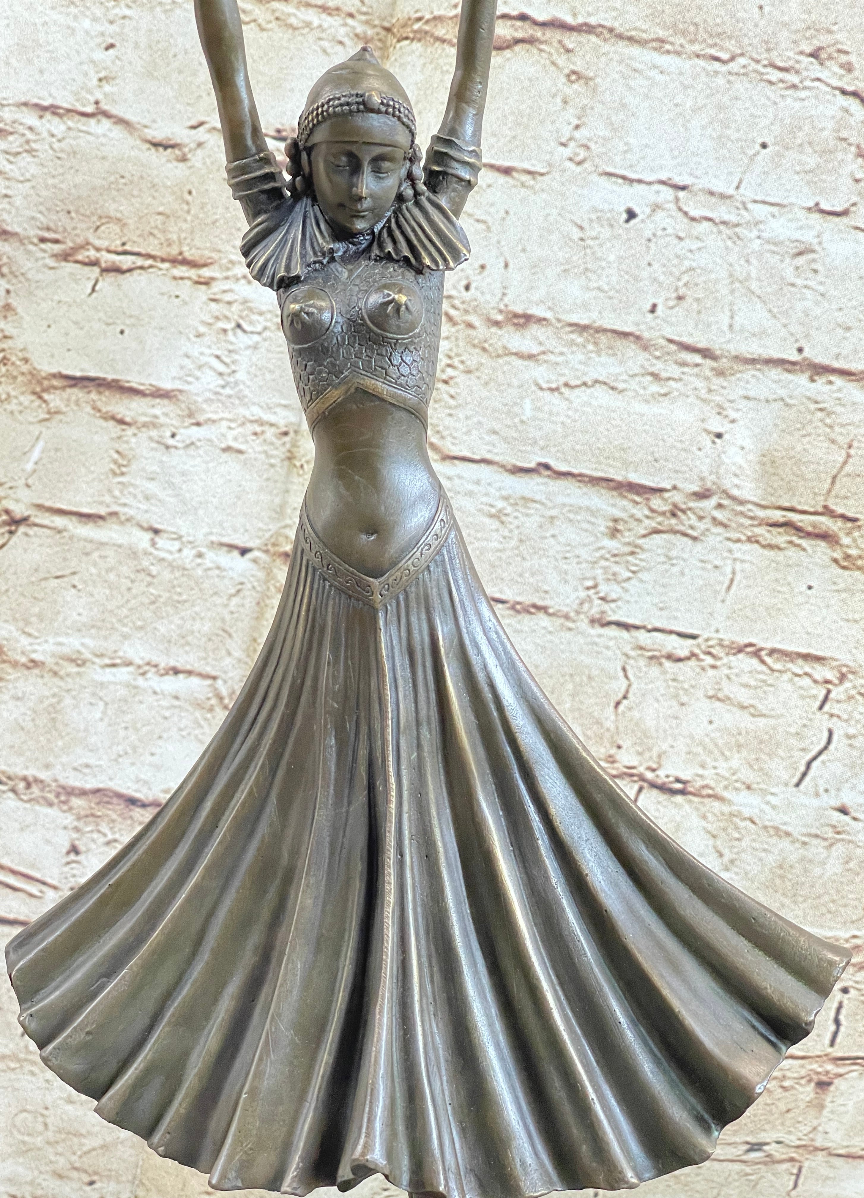 Art Deco Chiparus Russian Dancer Bronze Sculpture Marble Base