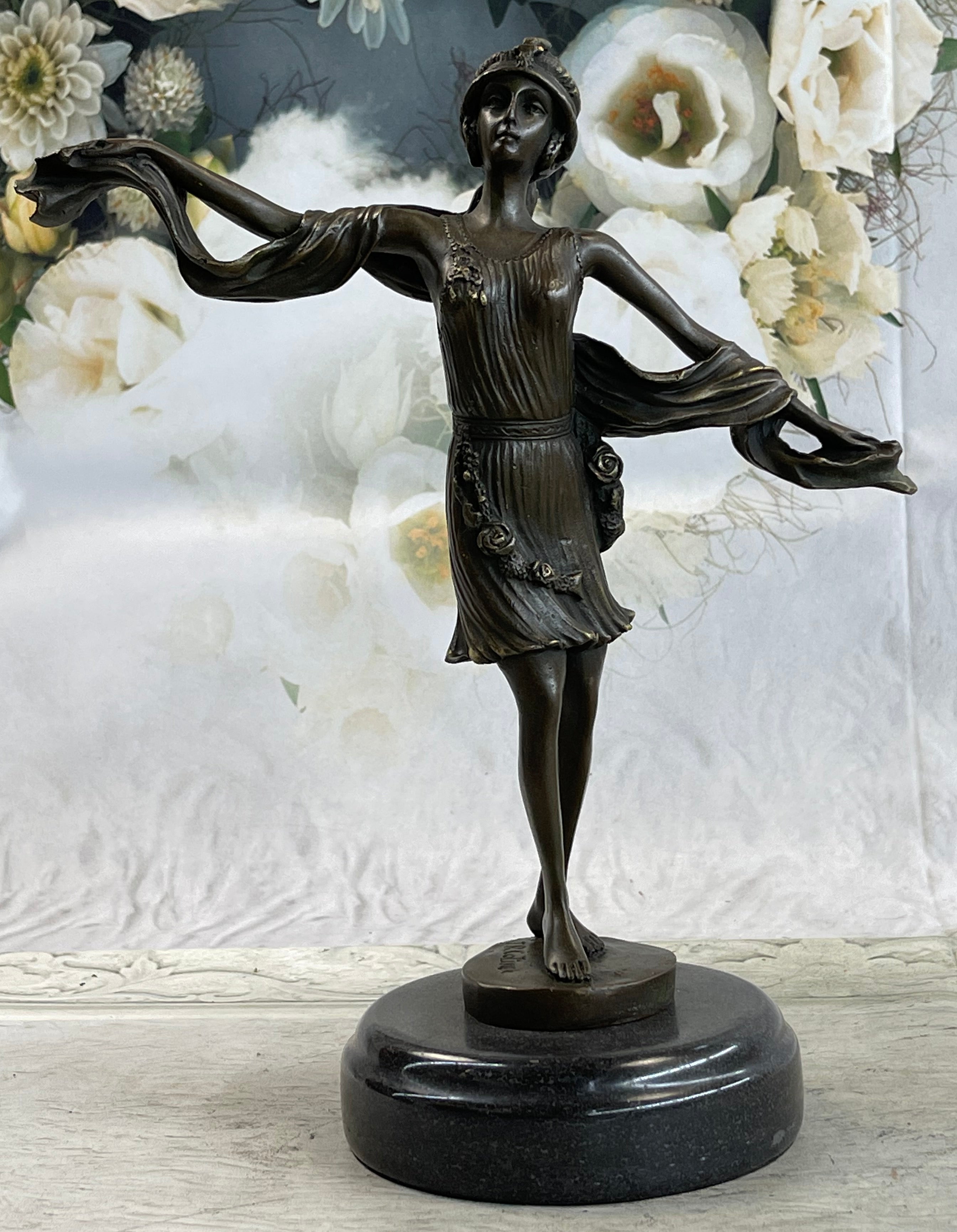 Art Deco Flapper Dancer Bronze Sculpture 12" x 10"
