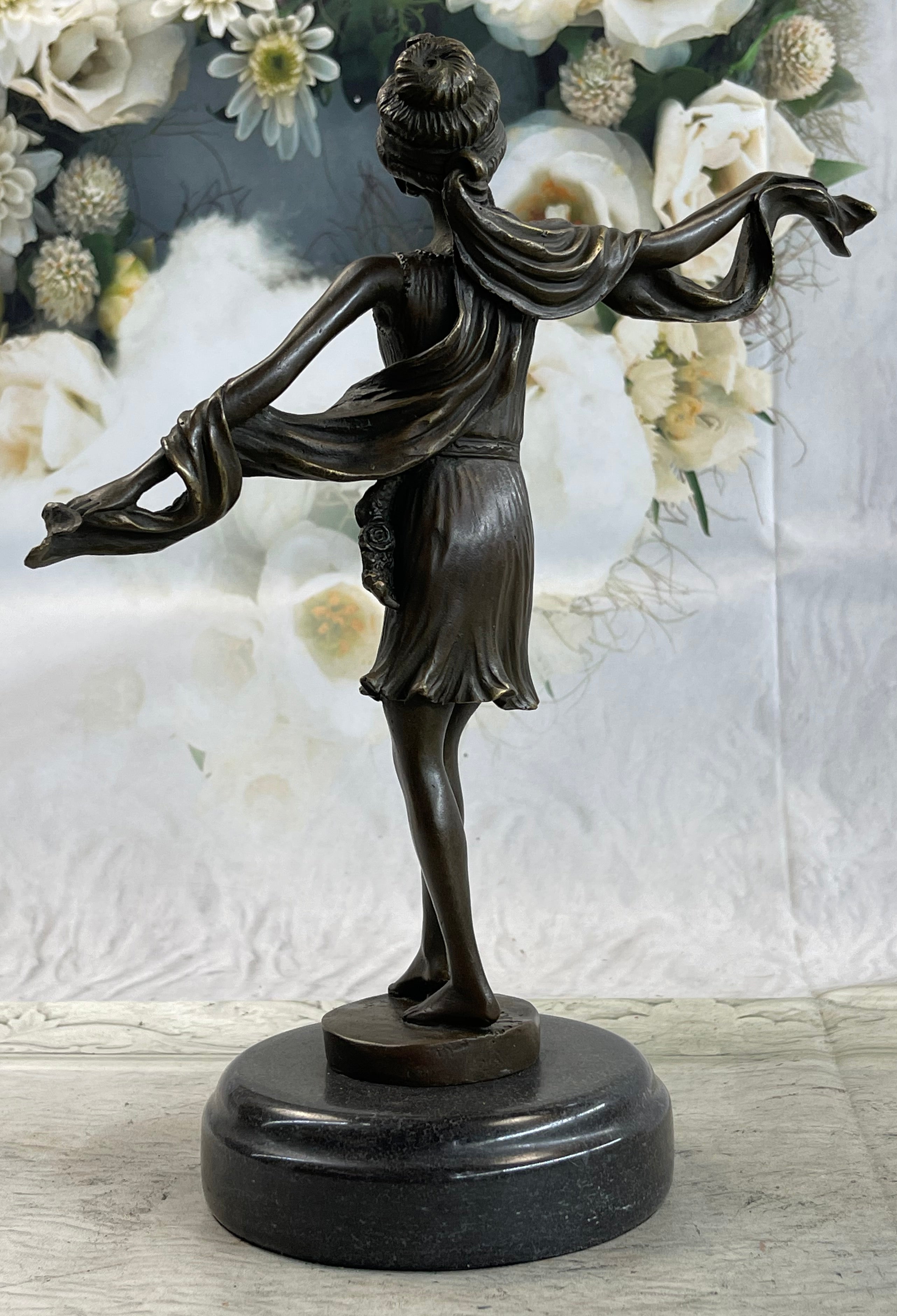 Art Deco Flapper Dancer Bronze Sculpture 12" x 10"