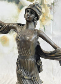 Art Deco Flapper Dancer Bronze Sculpture 12" x 10"