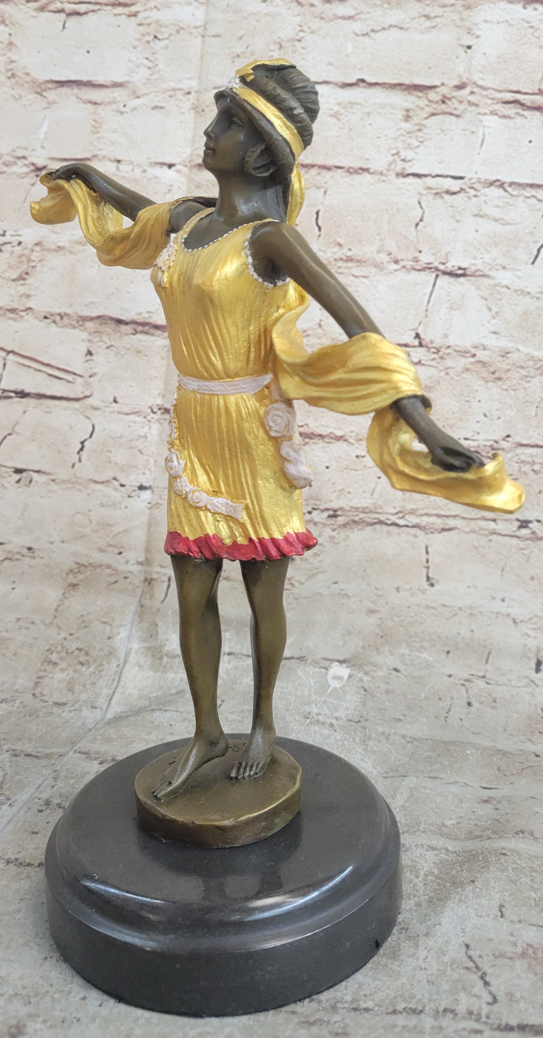 Roaring 20's Jazz Music Dancer Gilt Bronze Sculpture