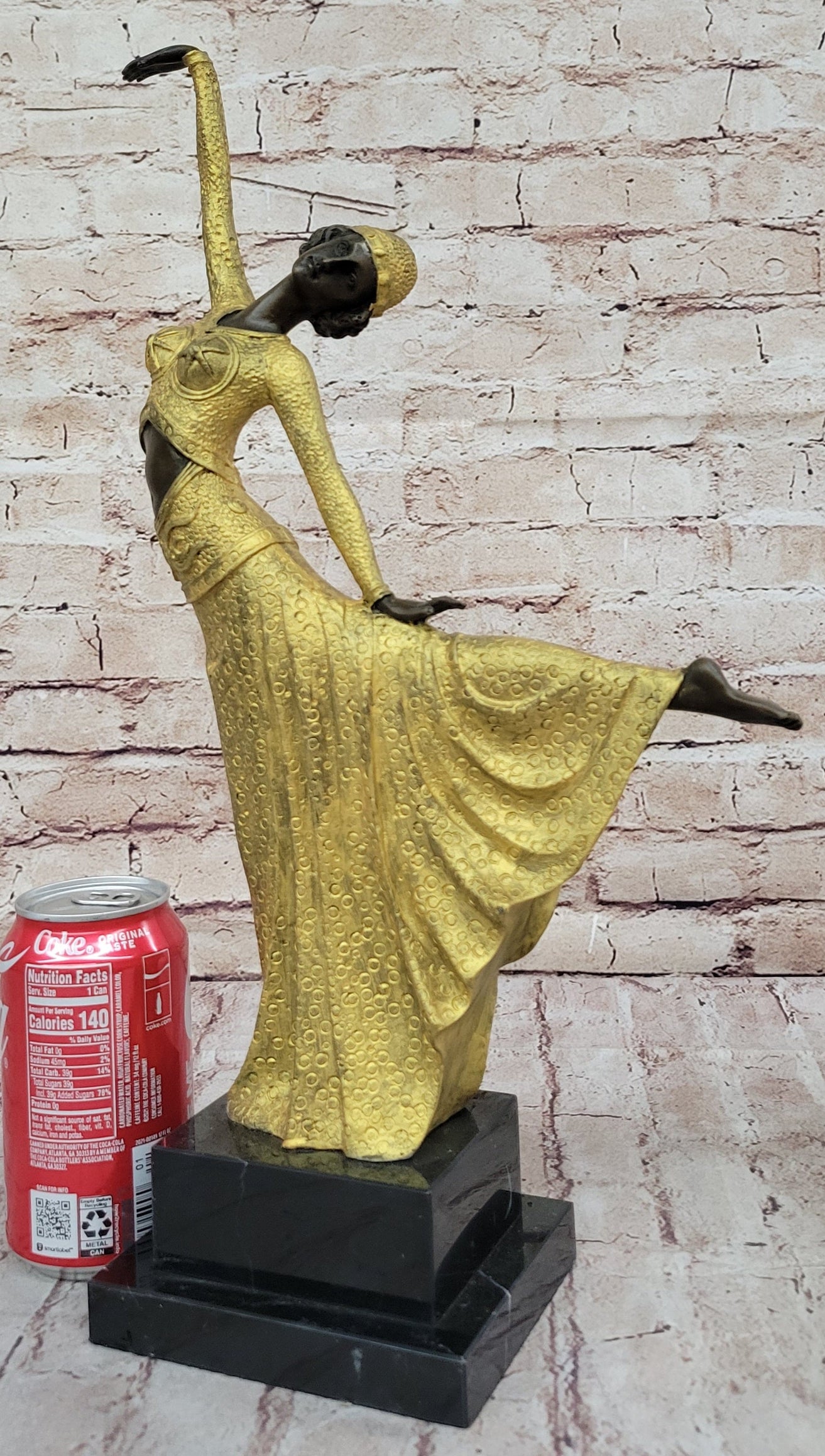 Chiparus Art Deco Bronze Dancer Girl Long Dress Gold Patina