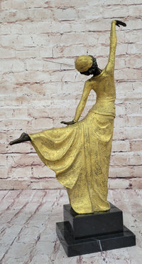 Chiparus Art Deco Bronze Dancer Girl Long Dress Gold Patina