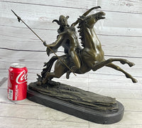 Nude Amazonian Female Warrior on Horseback Bronze Statue Sculpture Mythology 13"