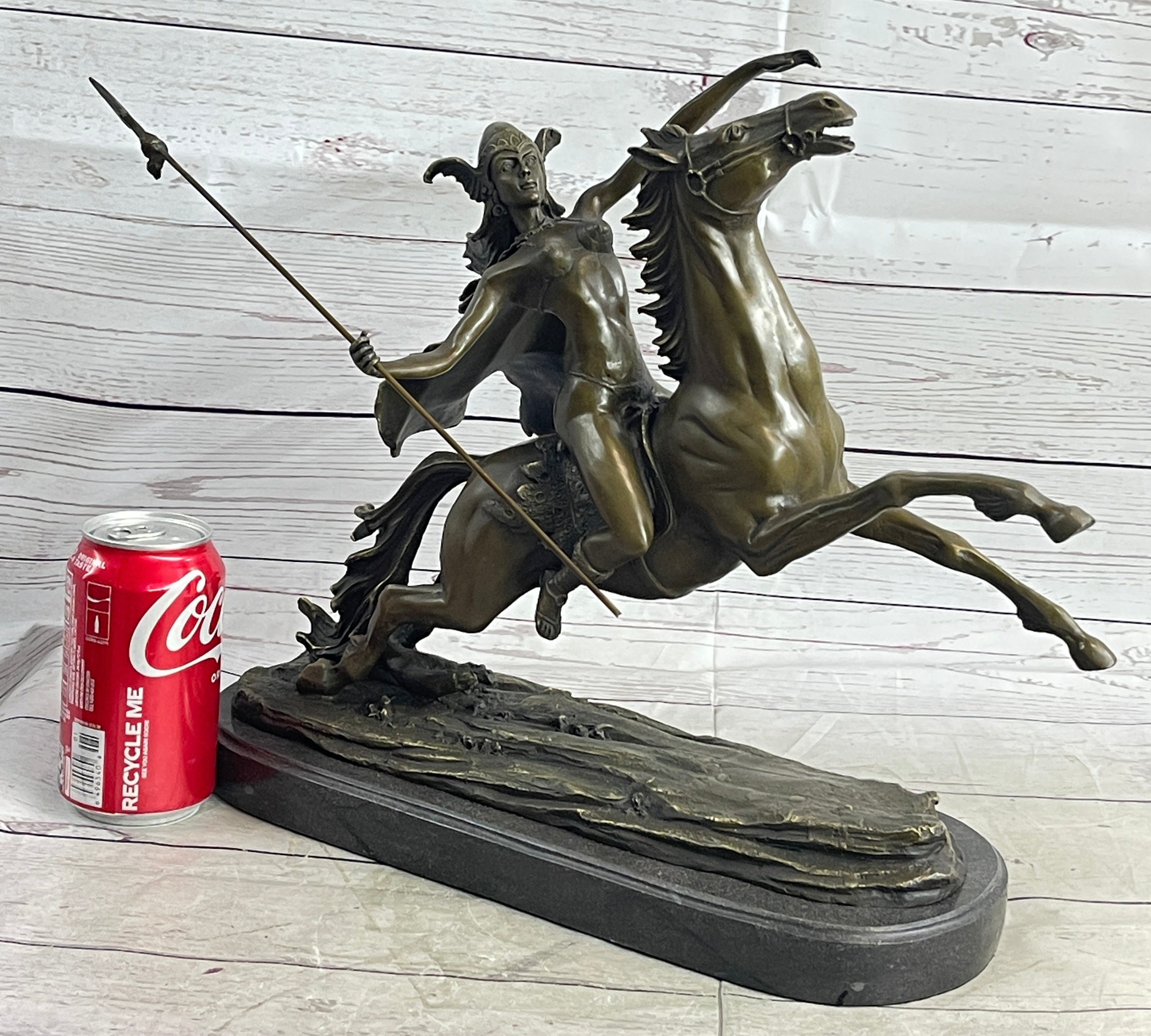 Nude Amazonian Female Warrior on Horseback Bronze Statue Sculpture Mythology 13"