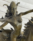 Nude Amazonian Female Warrior on Horseback Bronze Statue Sculpture Mythology 13"