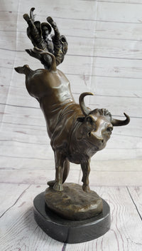 Frederic Remington Cowboy Rodeo Bull Rider Bronze 16" x 11.5"