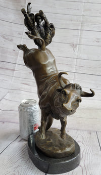 Frederic Remington Cowboy Rodeo Bull Rider Bronze 16" x 11.5"
