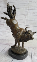 Frederic Remington Cowboy Rodeo Bull Rider Bronze 16" x 11.5"