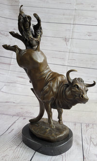 Frederic Remington Cowboy Rodeo Bull Rider Bronze 16" x 11.5"
