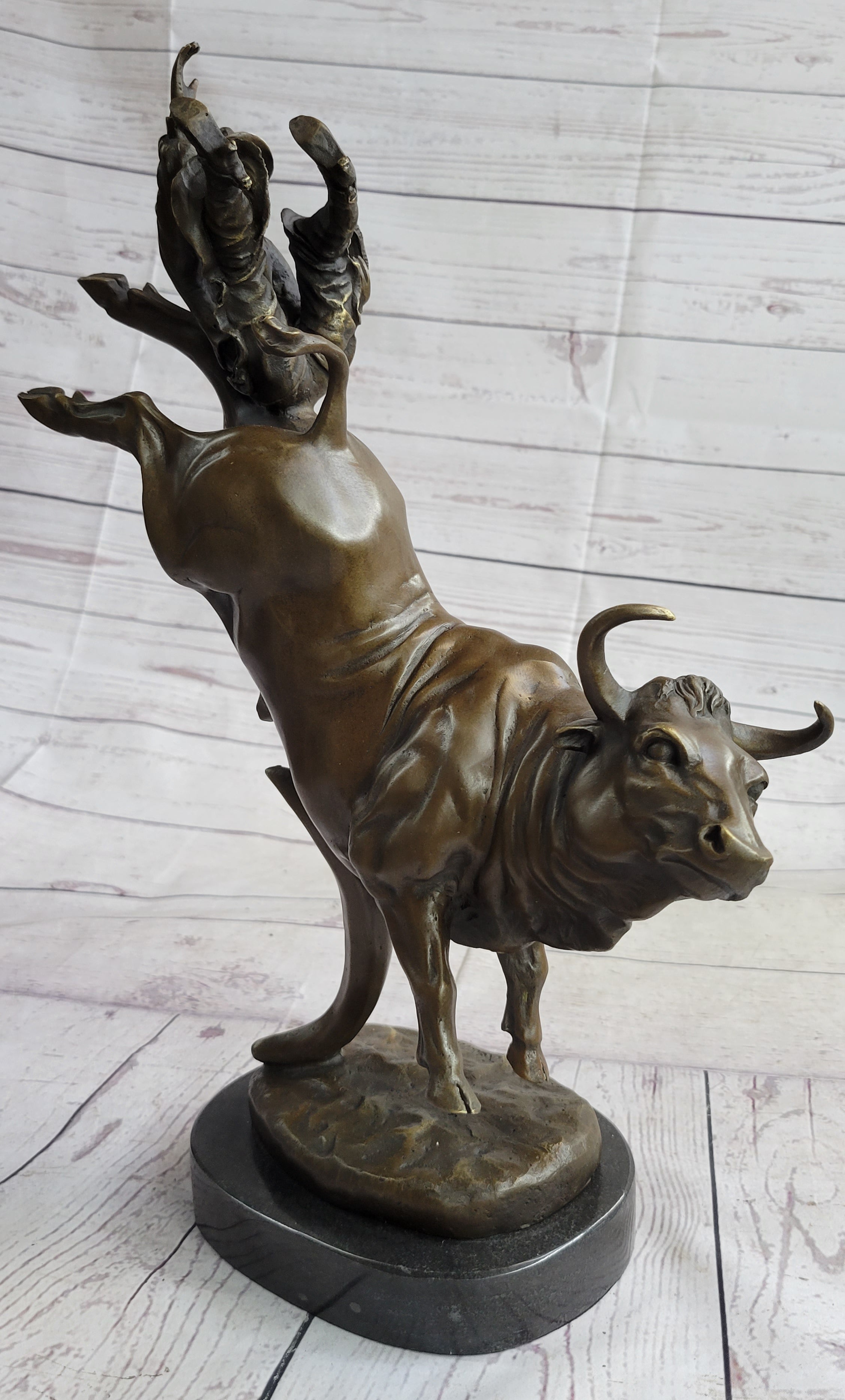 Frederic Remington Cowboy Rodeo Bull Rider Bronze 16" x 11.5"