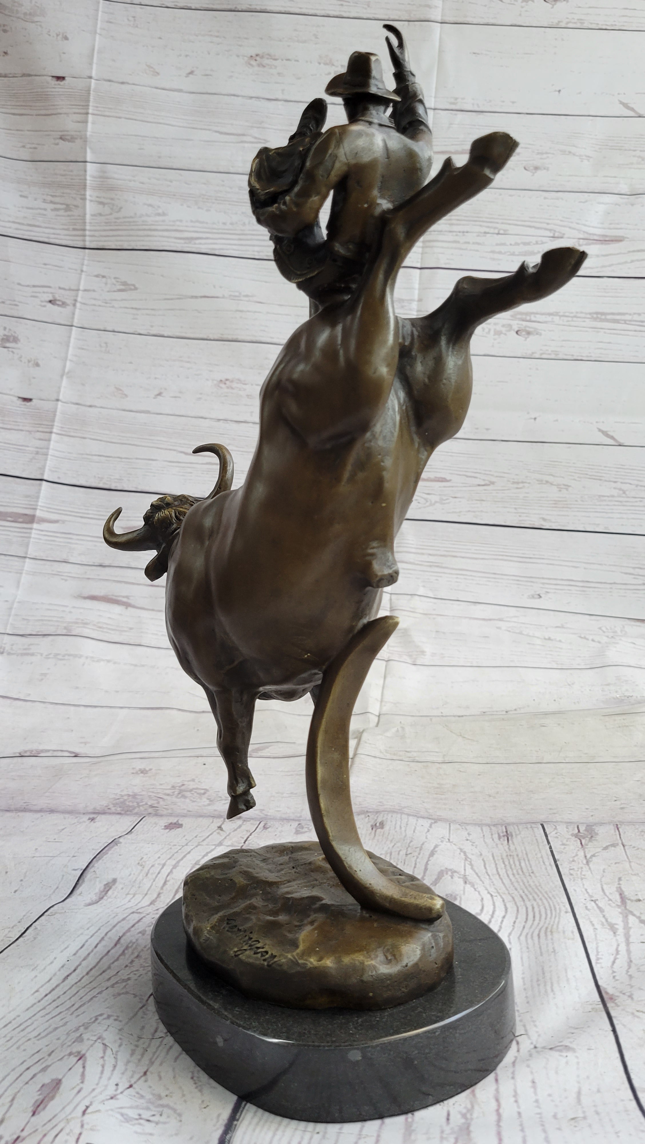 Frederic Remington Cowboy Rodeo Bull Rider Bronze 16" x 11.5"