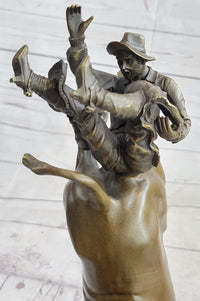 Frederic Remington Cowboy Rodeo Bull Rider Bronze 16" x 11.5"