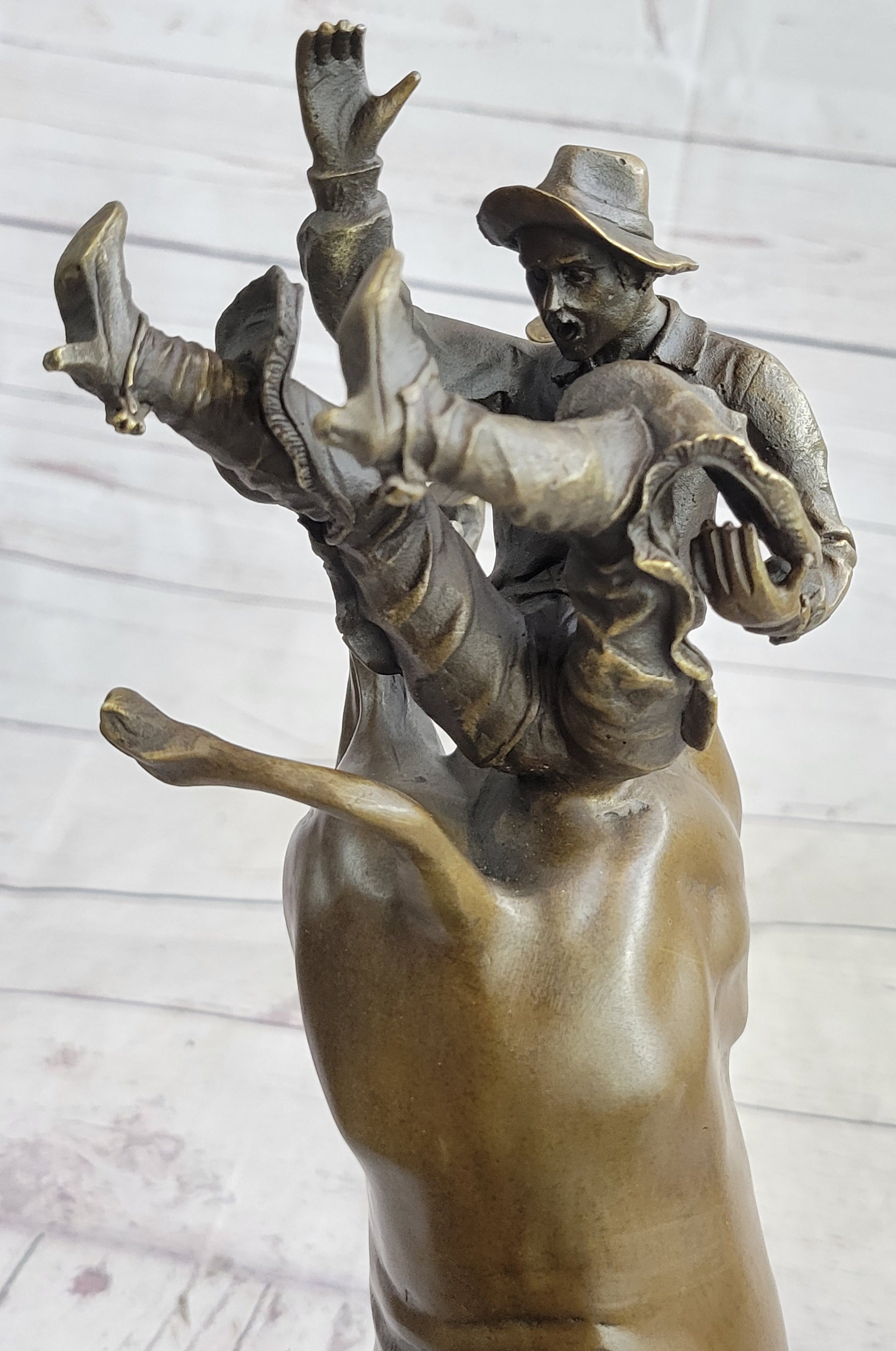 Frederic Remington Cowboy Rodeo Bull Rider Bronze 16" x 11.5"