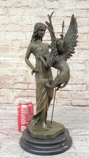 Mythical Griffin & Woman w/ Spear Bronze Sculpture 18"x 9"