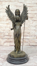 Mythical Griffin & Woman w/ Spear Bronze Sculpture 18"x 9"