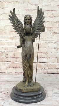 Mythical Griffin & Woman w/ Spear Bronze Sculpture 18"x 9"
