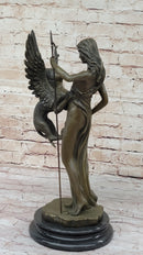 Mythical Griffin & Woman w/ Spear Bronze Sculpture 18"x 9"