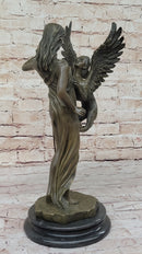 Mythical Griffin & Woman w/ Spear Bronze Sculpture 18"x 9"