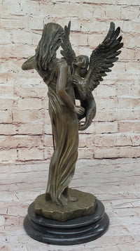 Mythical Griffin & Woman w/ Spear Bronze Sculpture 18"x 9"