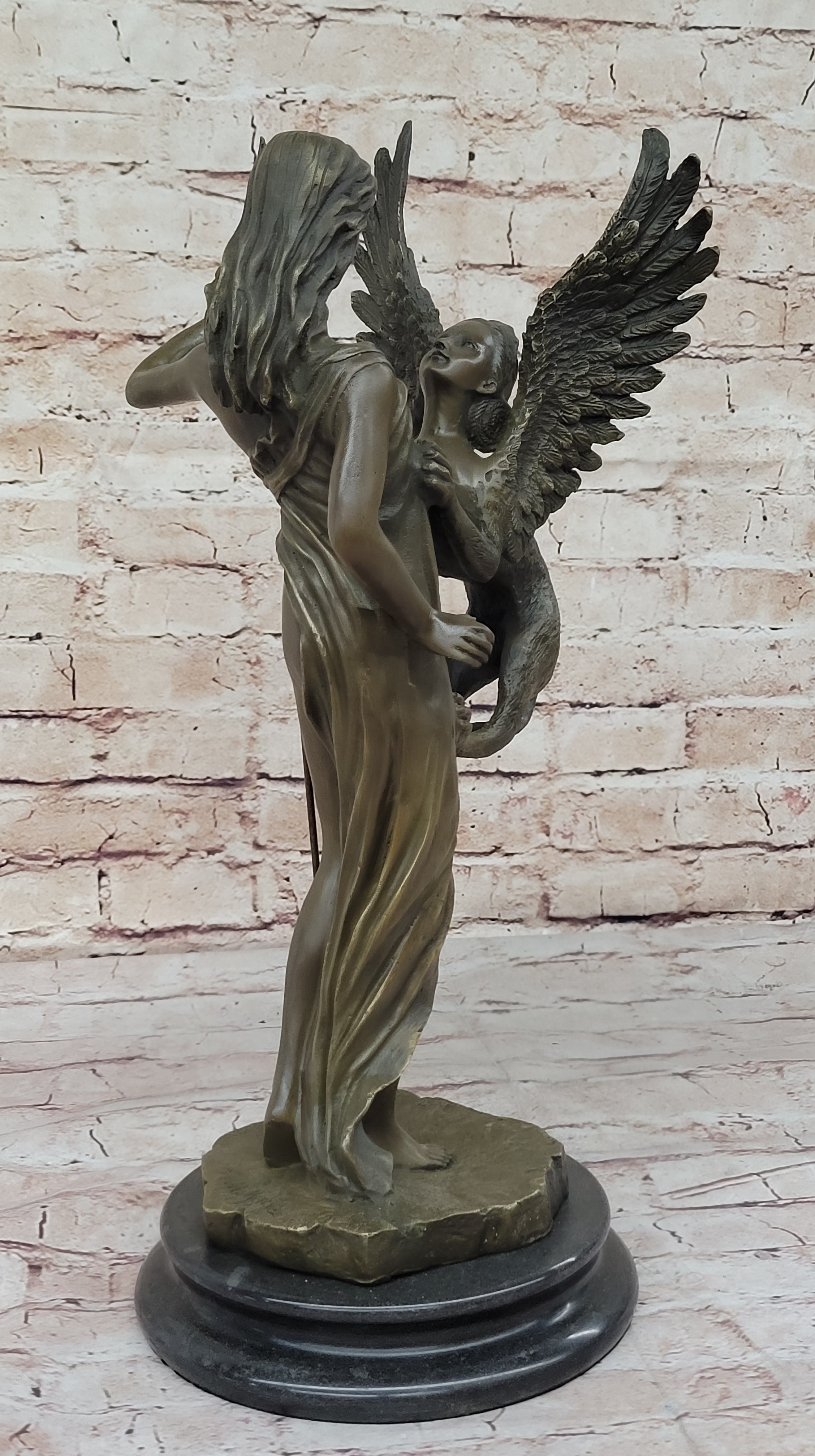Mythical Griffin & Woman w/ Spear Bronze Sculpture 18"x 9"