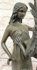 Mythical Griffin & Woman w/ Spear Bronze Sculpture 18"x 9"